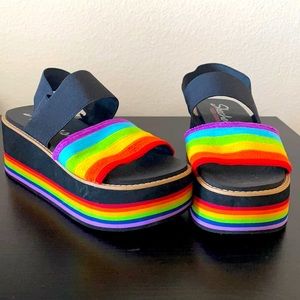 Skechers Yoga Foam platform rainbow sandals size 7